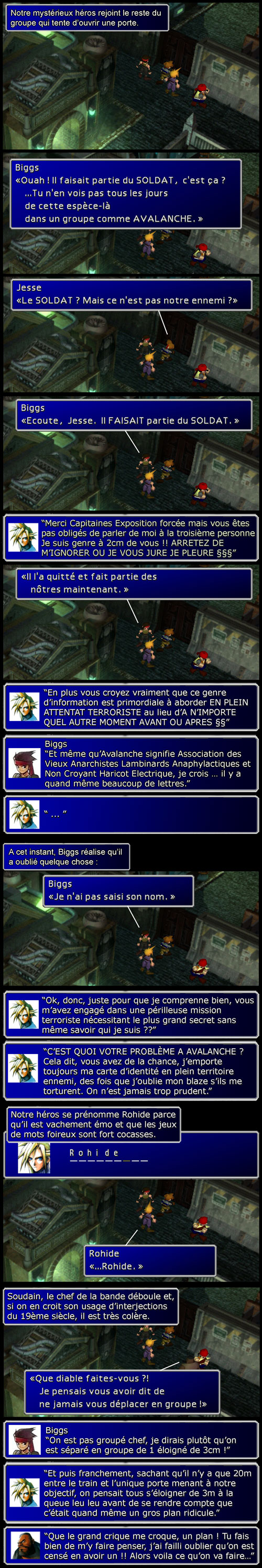 Final Fantasy 7 : Cloud, aka Rohide, rejoint Jess et Biggs qui tentent d’ouvrir la porte menant au réacteur 1